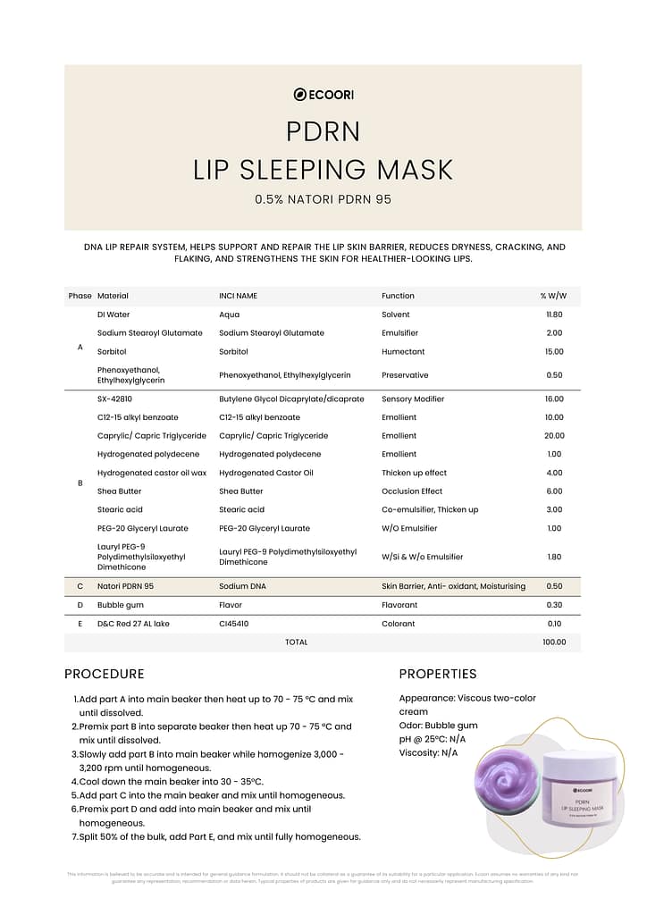 pdrn lip sleeping mask formulation guide by Ecoori