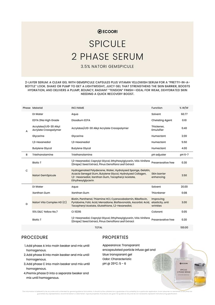 spicule 2 phase serum formulation guide by Ecoori