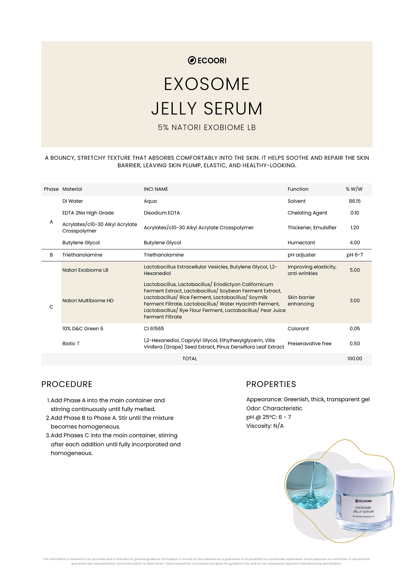 Exosome Jelly Serum formulation guide by Ecoori