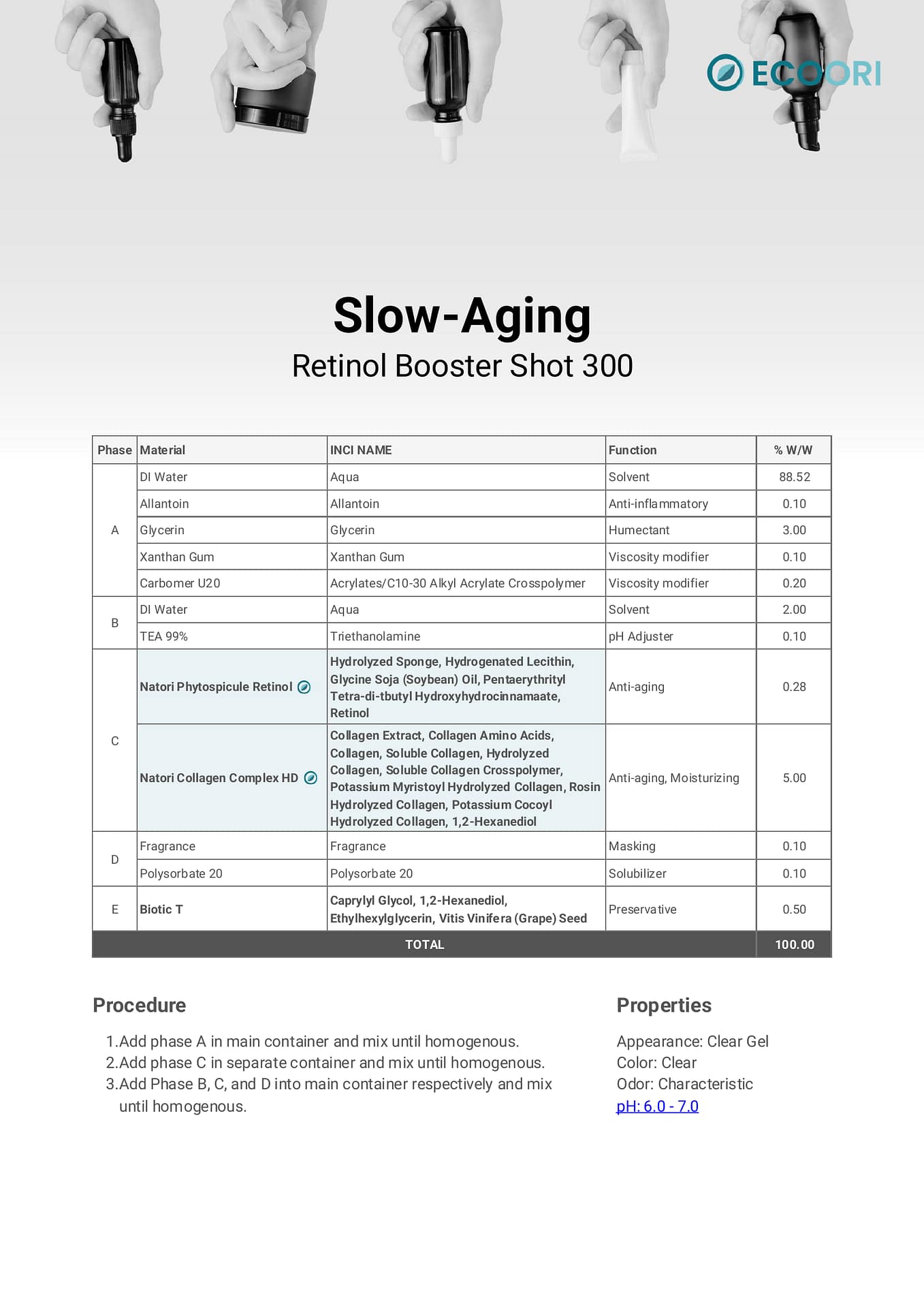 Slow Aging Retinol Booster Shot 300 formulation guide by Ecoori