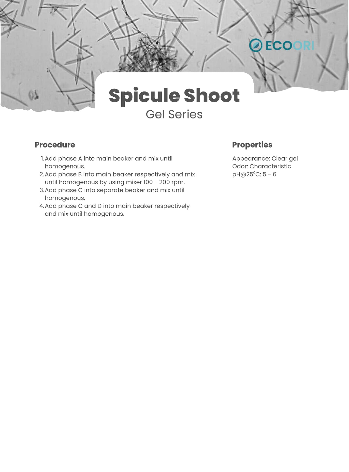 Spicule Shoot Gel Series formulation guide by Ecoori